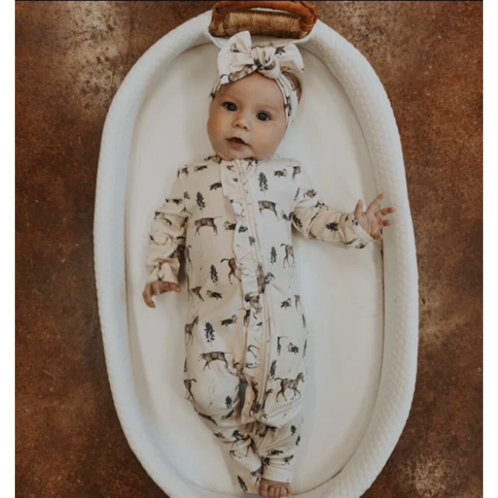 NEW! Cowkid Clothing Co. 'Spring on the Ranch' Ruffled Folding Feet Jammies 3-6M